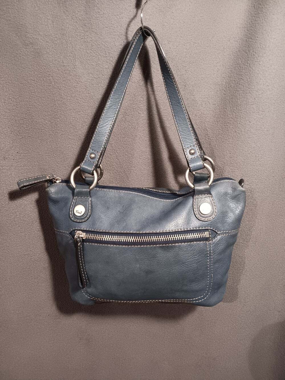 FOSSIL Hanover Vintage Blue Leather Satchel Bag Women’s Shoulder Purse Handbag - Picture 4 of 8
